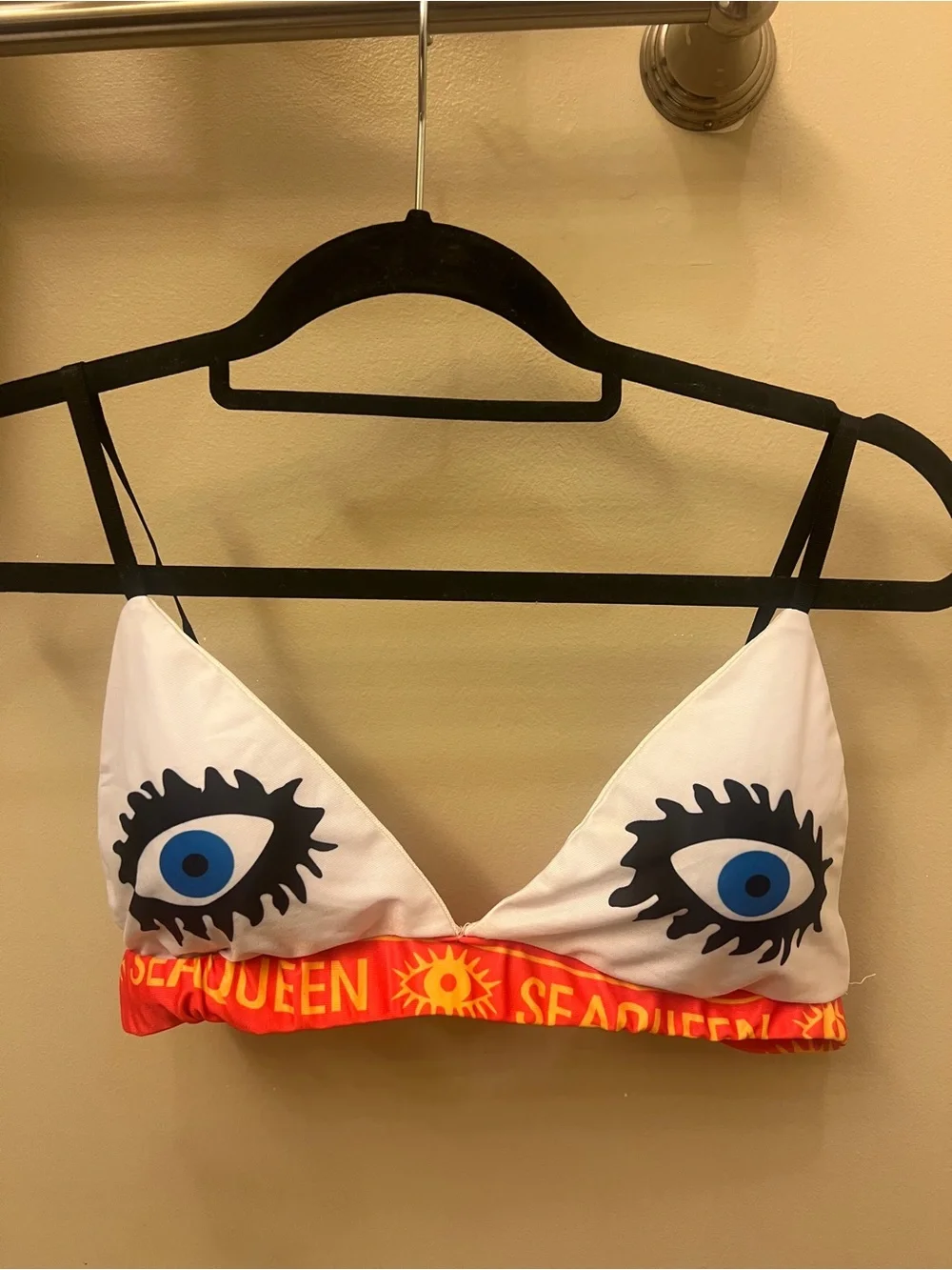 White Eye-Graphic High-Waist Bikini